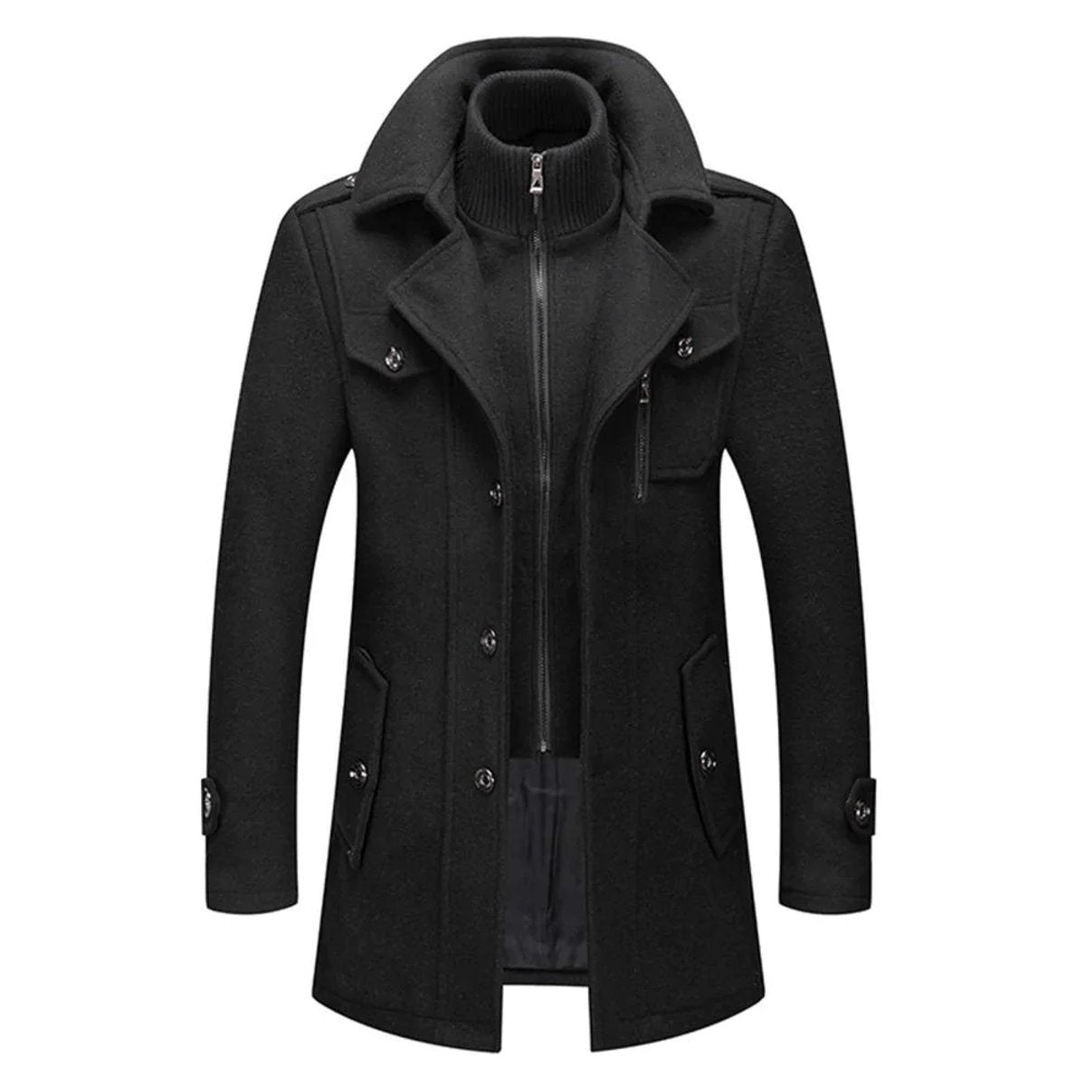 Tailored Wool Blend Overcoat with Zip Inner Layer