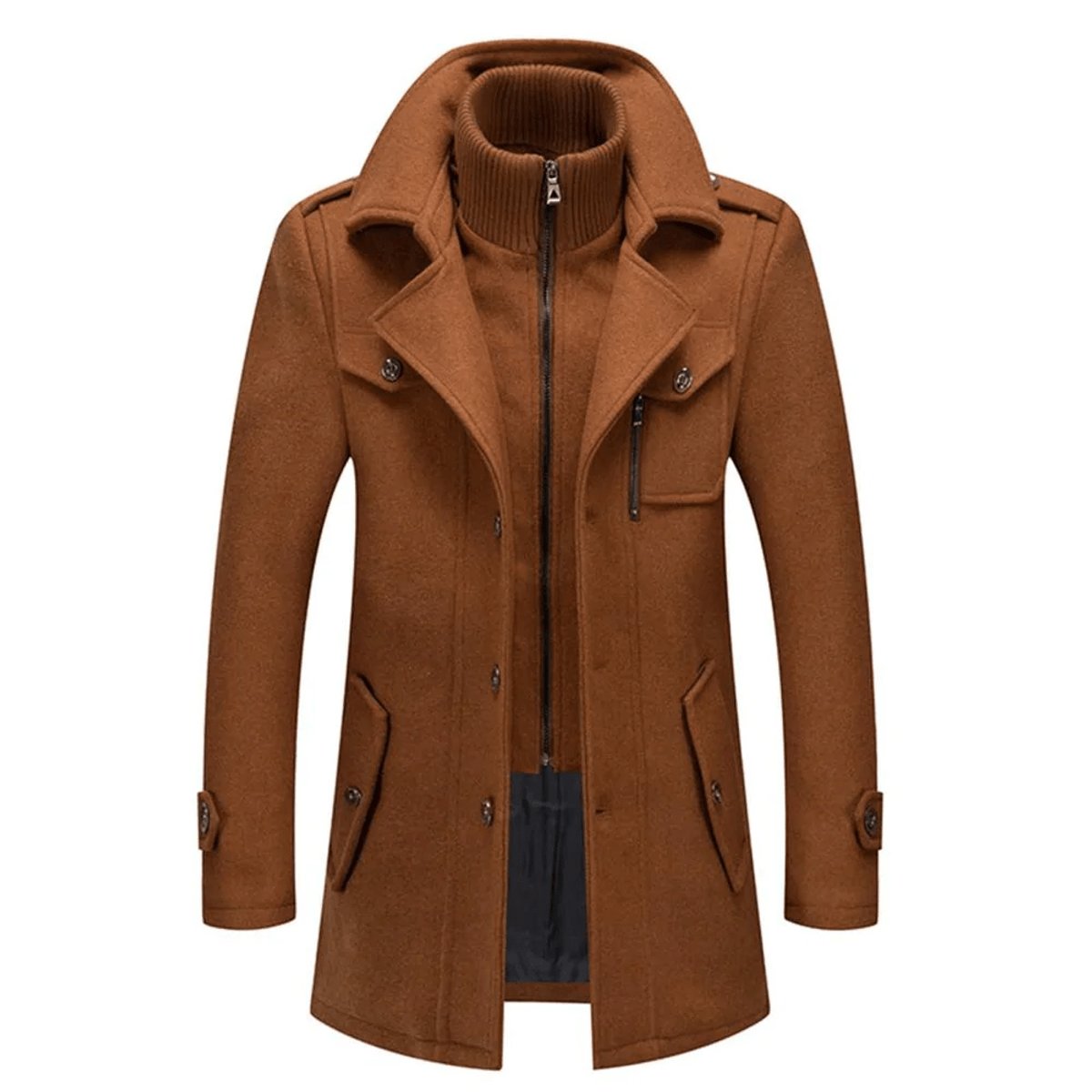 Tailored Wool Blend Overcoat with Zip Inner Layer