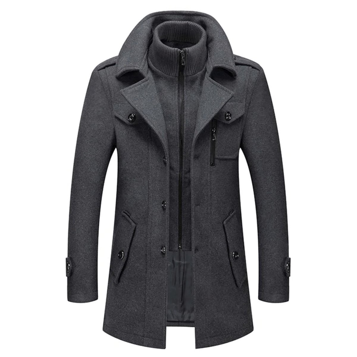 Tailored Wool Blend Overcoat with Zip Inner Layer