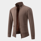 Textured Knit Zip Cardigan with Stand Collar