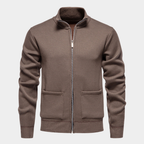 Textured Knit Zip Cardigan with Stand Collar
