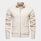 Textured Knit Zip Cardigan with Stand Collar