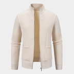 Textured Knit Zip Cardigan with Stand Collar