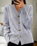V Neck Knit Cardigan with Heart Buttons