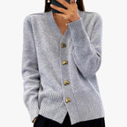 V Neck Knit Cardigan with Heart Buttons