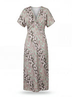 Wrap V Neck Print Midi Dress with Twist Waist